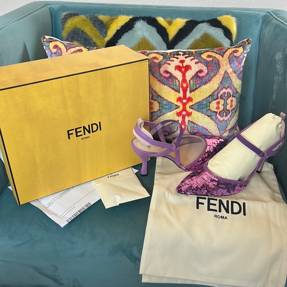 FENDI Women's Purple Colibri Sequin Slingback, size 39